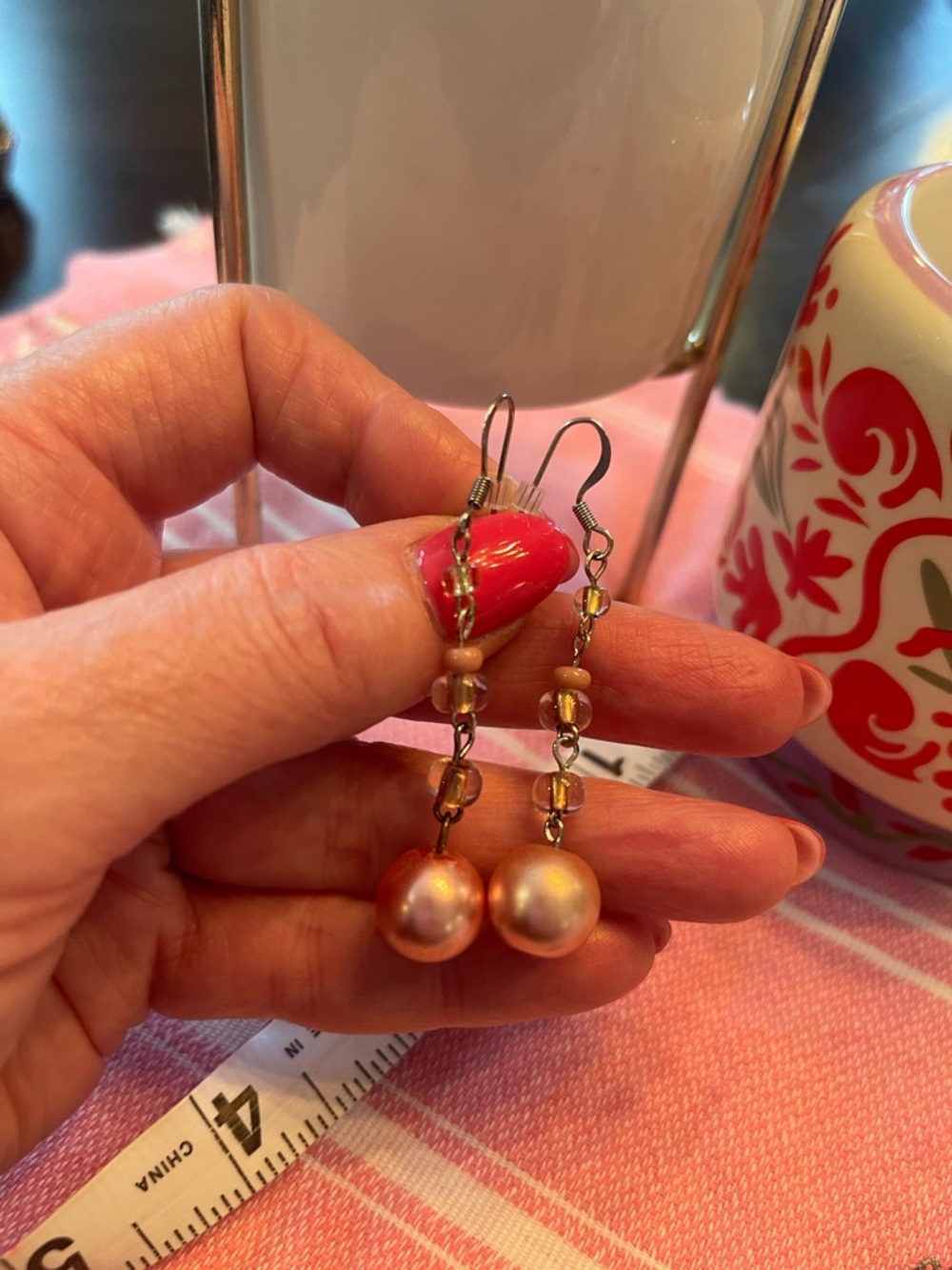 Silver tone and Pink Pearl Earrings